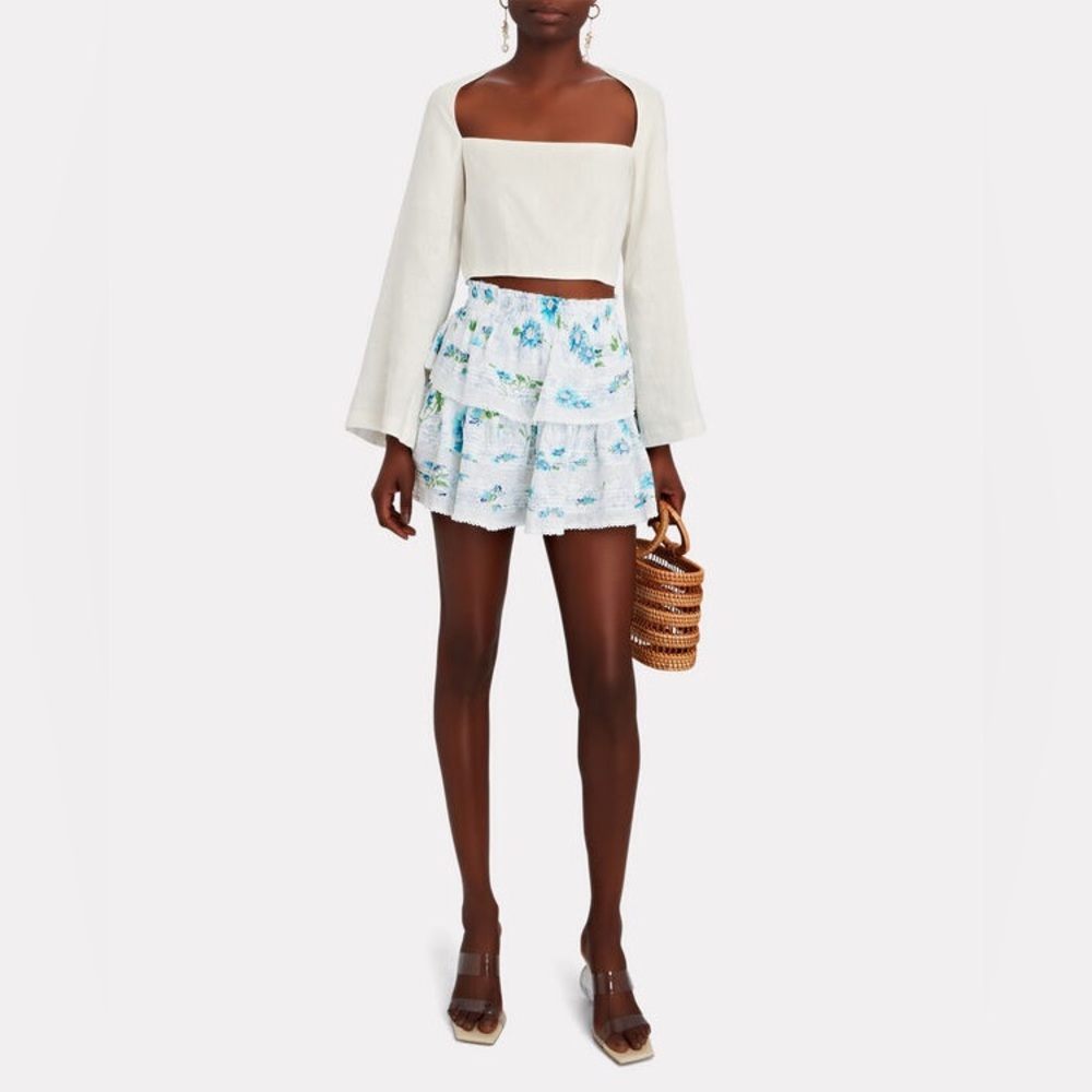 LoveshackFancy Ruffled Floral Cotton Miniskirt